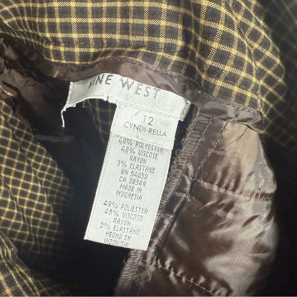 Nine West Plaid Brown Classic Straight-Leg Office Business Pants Size 12 - Picture 9 of 10